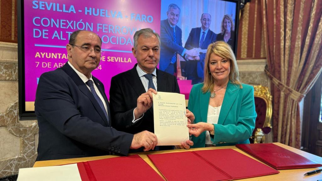 Los alcaldes de Sevilla, Huelva y Faro en el tercer encuentro entre ambas ciudades por la Alta Velocidad