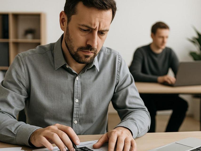 Un trabajador autónomo calculando su declaración trimestral.