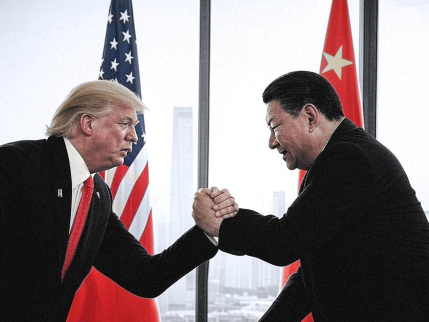 Donald Trump y Xi Jinping estrechándose la mano. Ilustración: Arte EE / Recursos desarrollados con IA, Grok y Midjourney