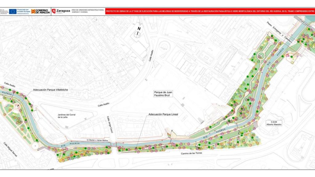 Plano del segundo tramo de la segunda fase de obras del Huerva.