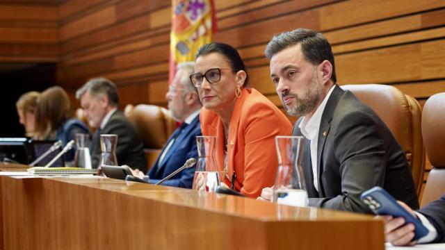 Los socialistas Ana Sánchez y Diego Moreno durante el Pleno de las Cortes de Castilla y León