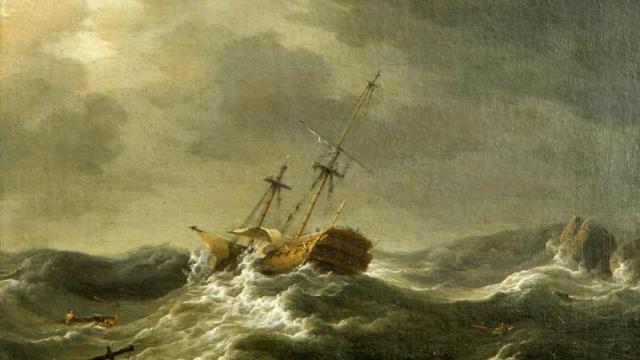 El naufragio del HMS Wager según el pintor Charles Brooking, basándose en el diario de John Bulkeley (1744)