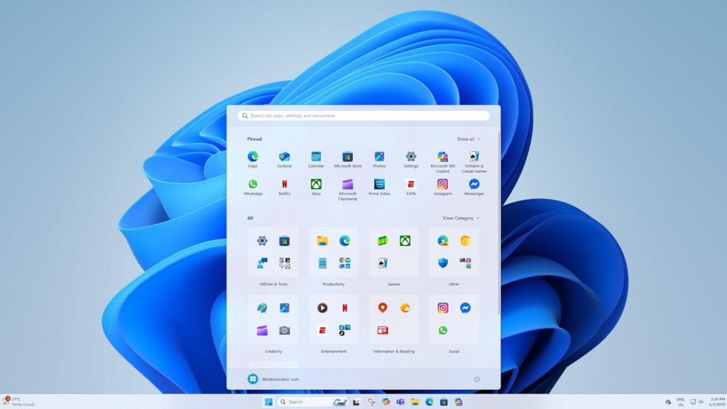 El nuevo menú inicio de Windows 11 en pruebas