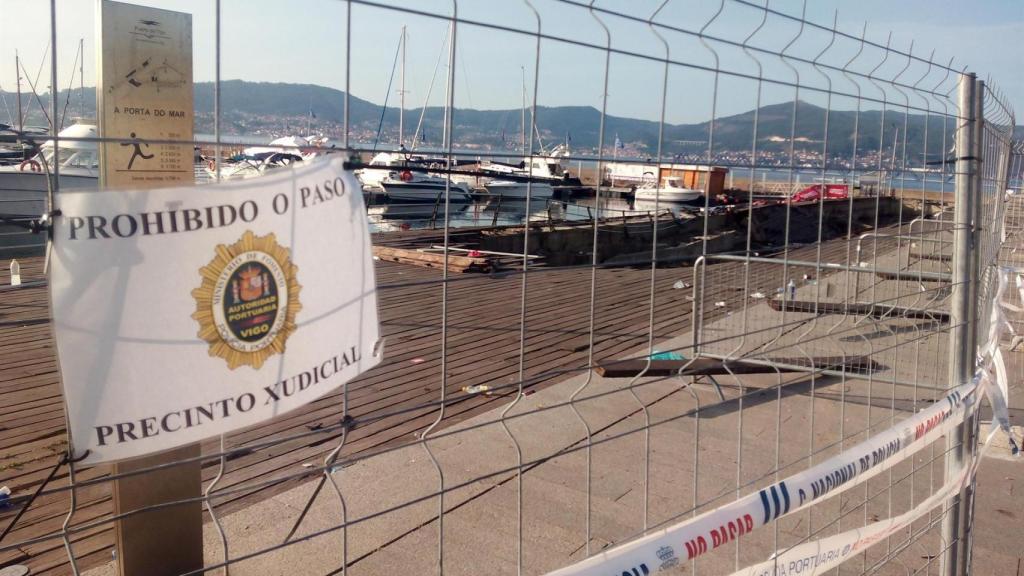 Parte del muelle de Vigo que colapsó en agosto de 2018 durante la celebración de un concierto del festival O Marisquiño, provocando más de 400 heridos