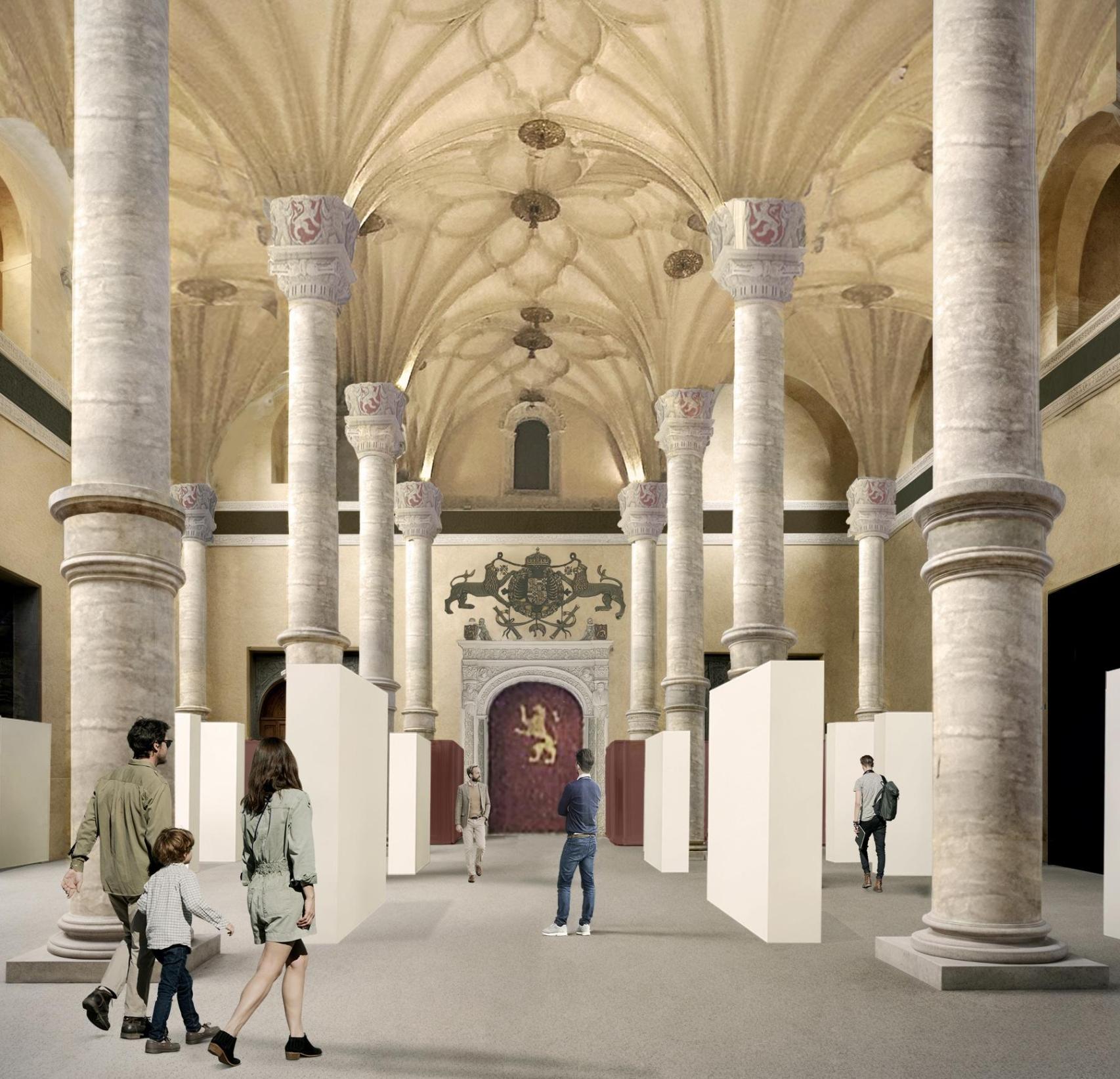 El interior de La Lonja tras la reforma, con los paneles desplegados.