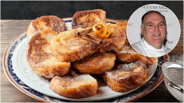 Montaje con unas torrijas doradas y caramelizadas junto al chef José Andrés