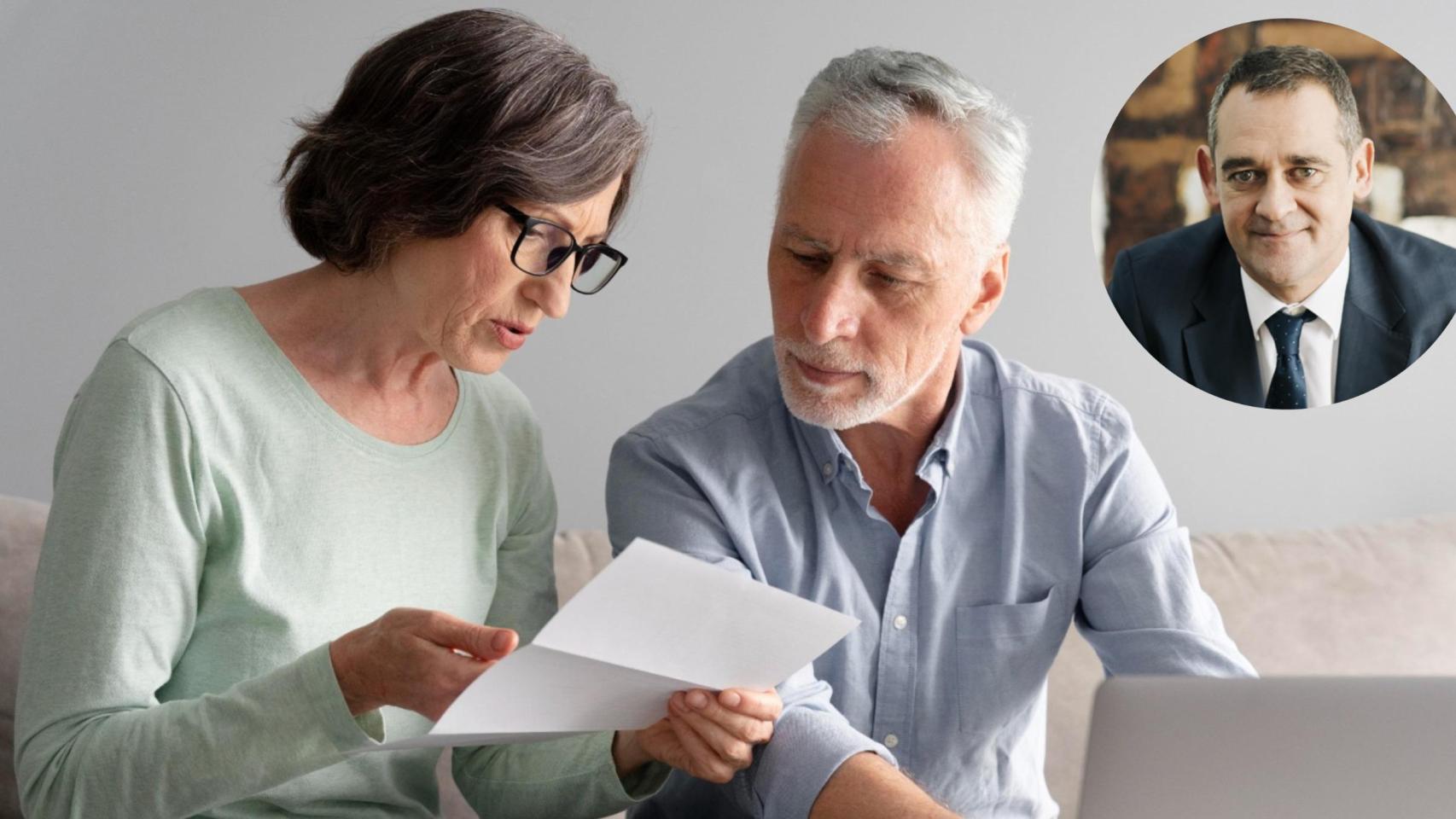 Montaje de Abel Marín con dos personas revisando papeles.