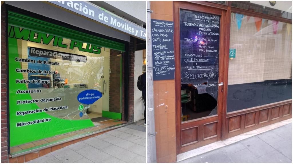 Dos de los escaparates violentados esta madrugada.