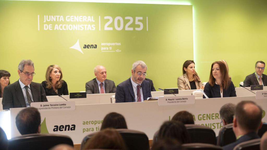 Maurici Lucena, presidente y CEO de Aena, durante la junta general de accionistas de 2025.