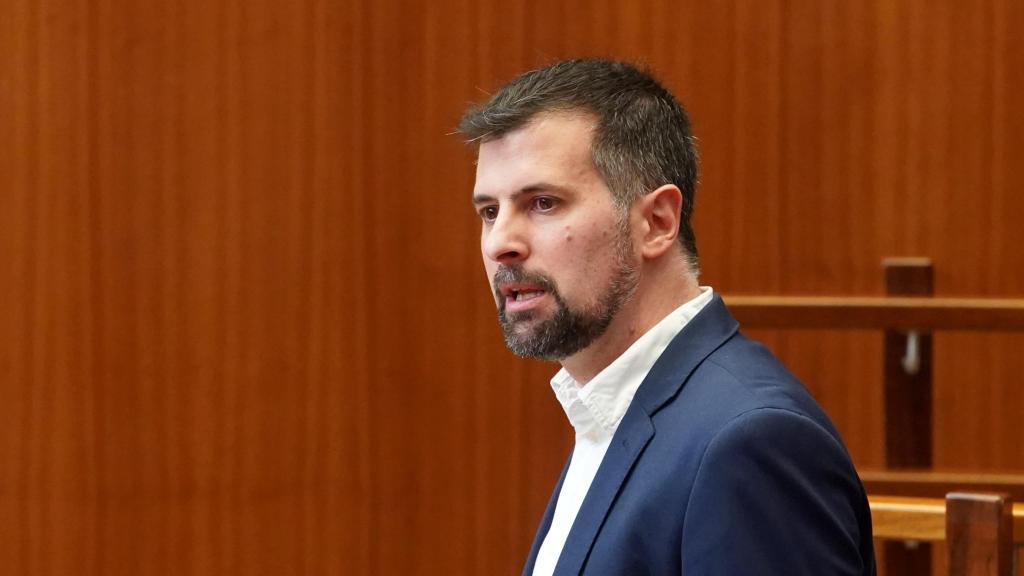 El portavoz del Grupo Socialista, Luis Tudanca, durante un pleno de las Cortes de Castilla y León