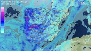 Acumulados previstos hasta el domingo en la península y Baleares