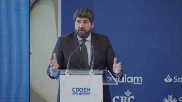 Fernando López Miras, este miércoles, clausurando la Asamblea General de Croem.
