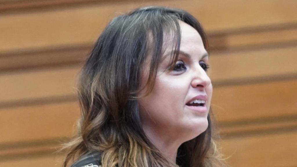 La procuradora socialista Patricia Gómez, durante la segunda jornada del Pleno de las Cortes de Castilla y León