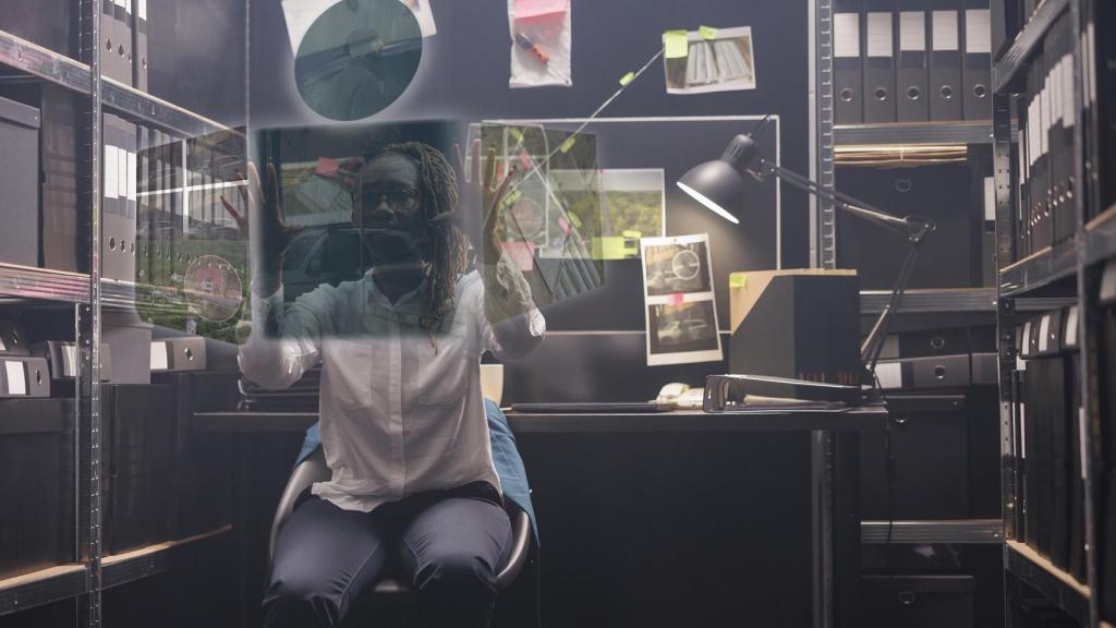 Ilustración artística de una persona usando una interfaz digital.