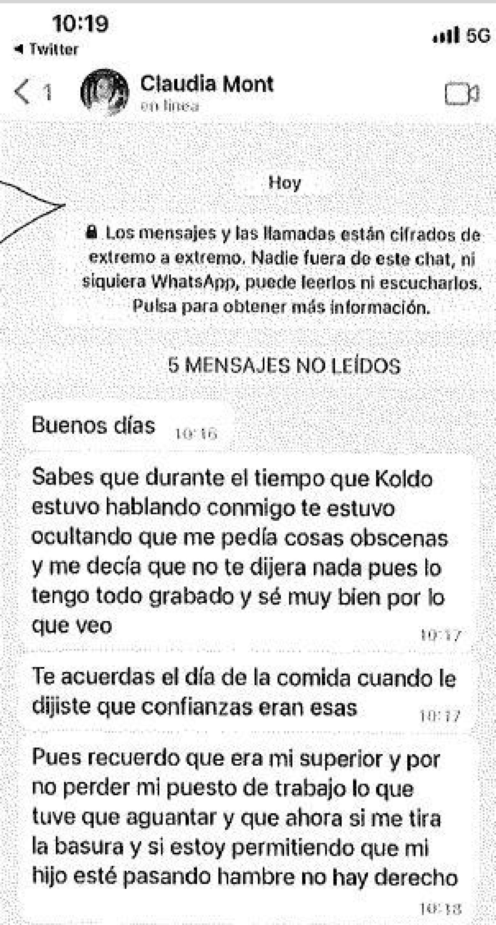 Mensaje de Claudia Montes a Ábalos