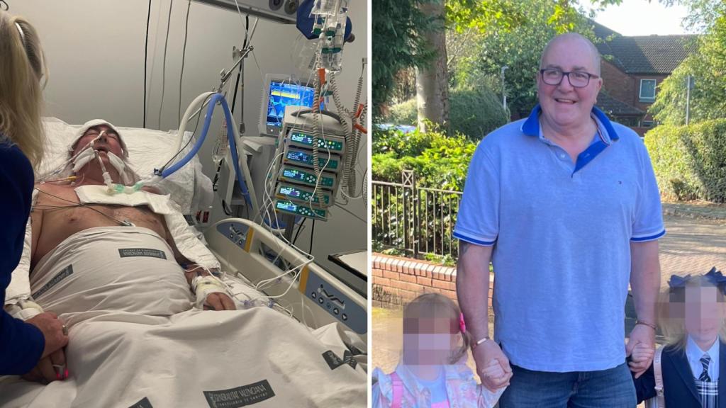 David Morrison en el hospital y con su familia.