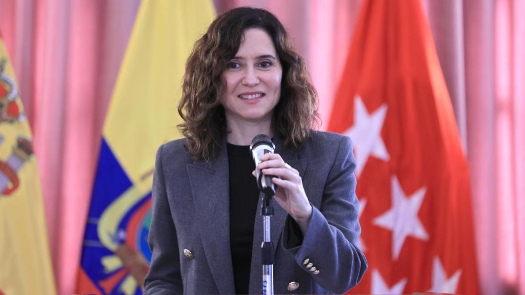Isabel Díaz Ayuso este miércoles desde Quito, Ecuador, en un acto previo a su nombramiento.