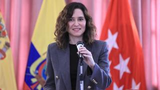 La presidenta de la Comunidad de Madrid, Isabel Díaz Ayuso, este miércoles en un evento en Quito (Ecuador).