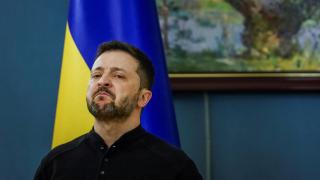 Volodímir Zelenski, la semana pasada, en una comparecencia tras un ataque masivo de Rusia en Ucrania.