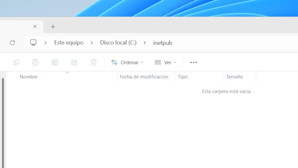 La carpeta inetpub creada por Windows