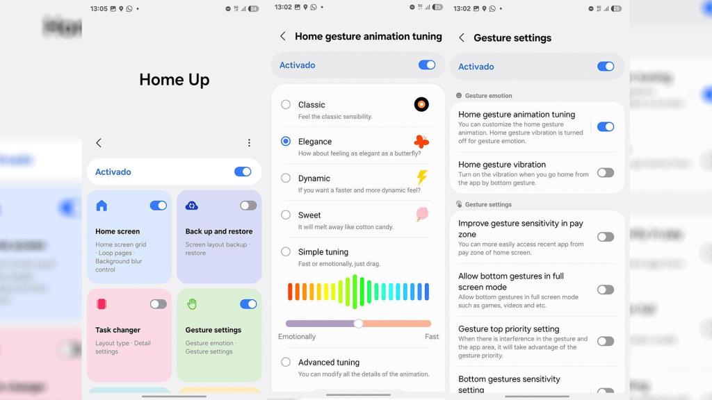 La configuración de animación Home
