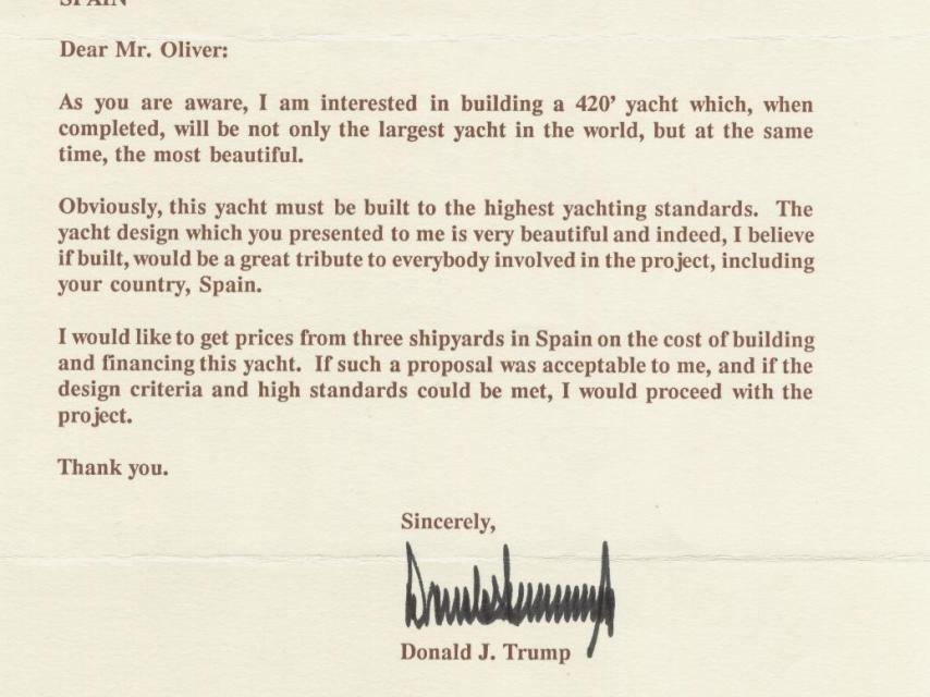 Detalle de la carta de Donald Trump remitida al estudio Oliver Design.