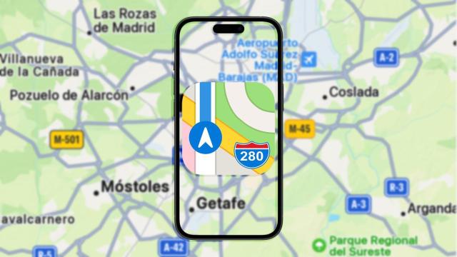Fotomontaje con el logo de Apple Maps.