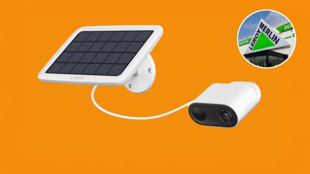 Fotomontaje con la cámara de IMOU y el logo de Leroy Merlin.