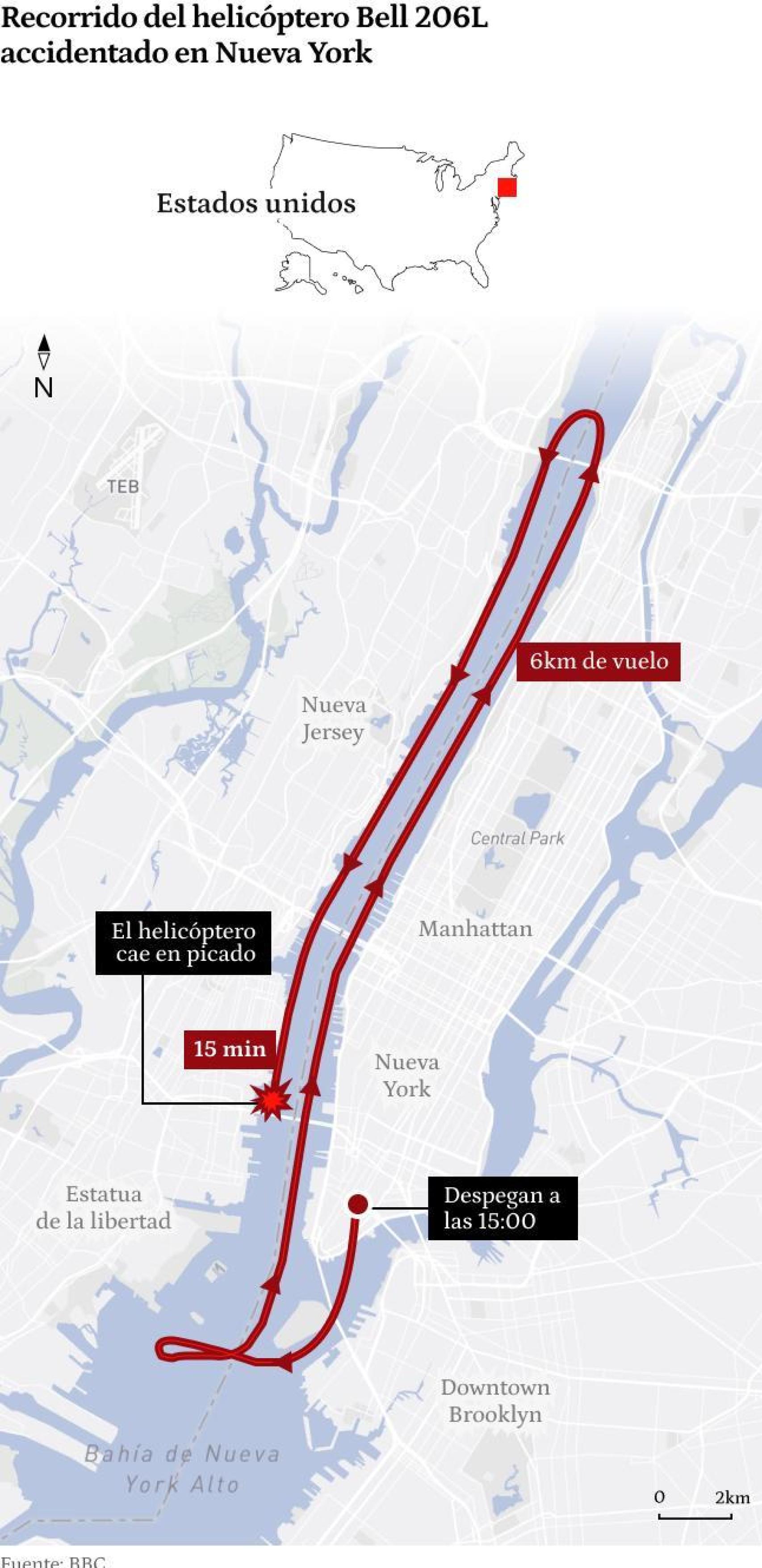 Mapa del recorrido del helicóptero accidentado