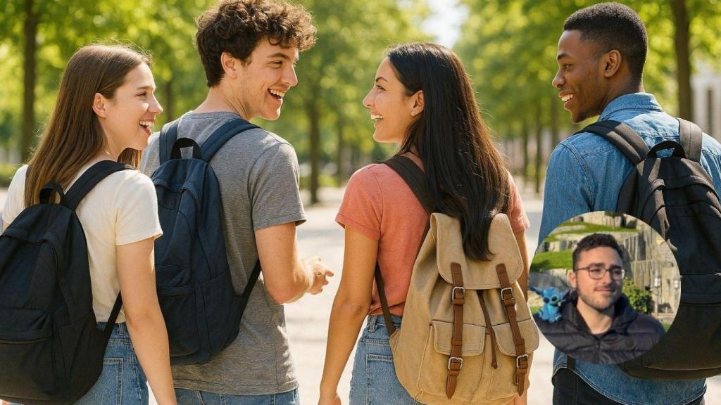 Montaje con estudiantes y Raúl Gómez, experto en ayudas
