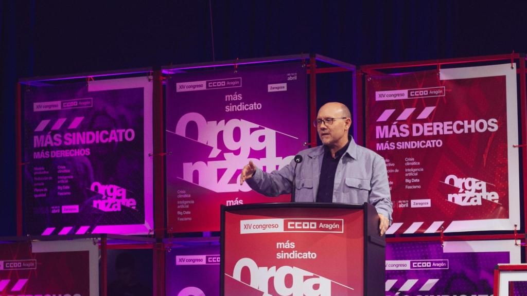 Manuel Pina, tras ser reelegido como secretario general de CCOO Aragón