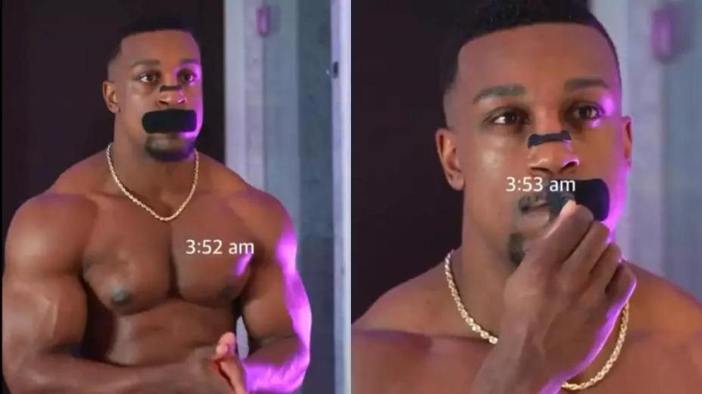 Ashton Hall se quita el esparadrapo con el que duerme.