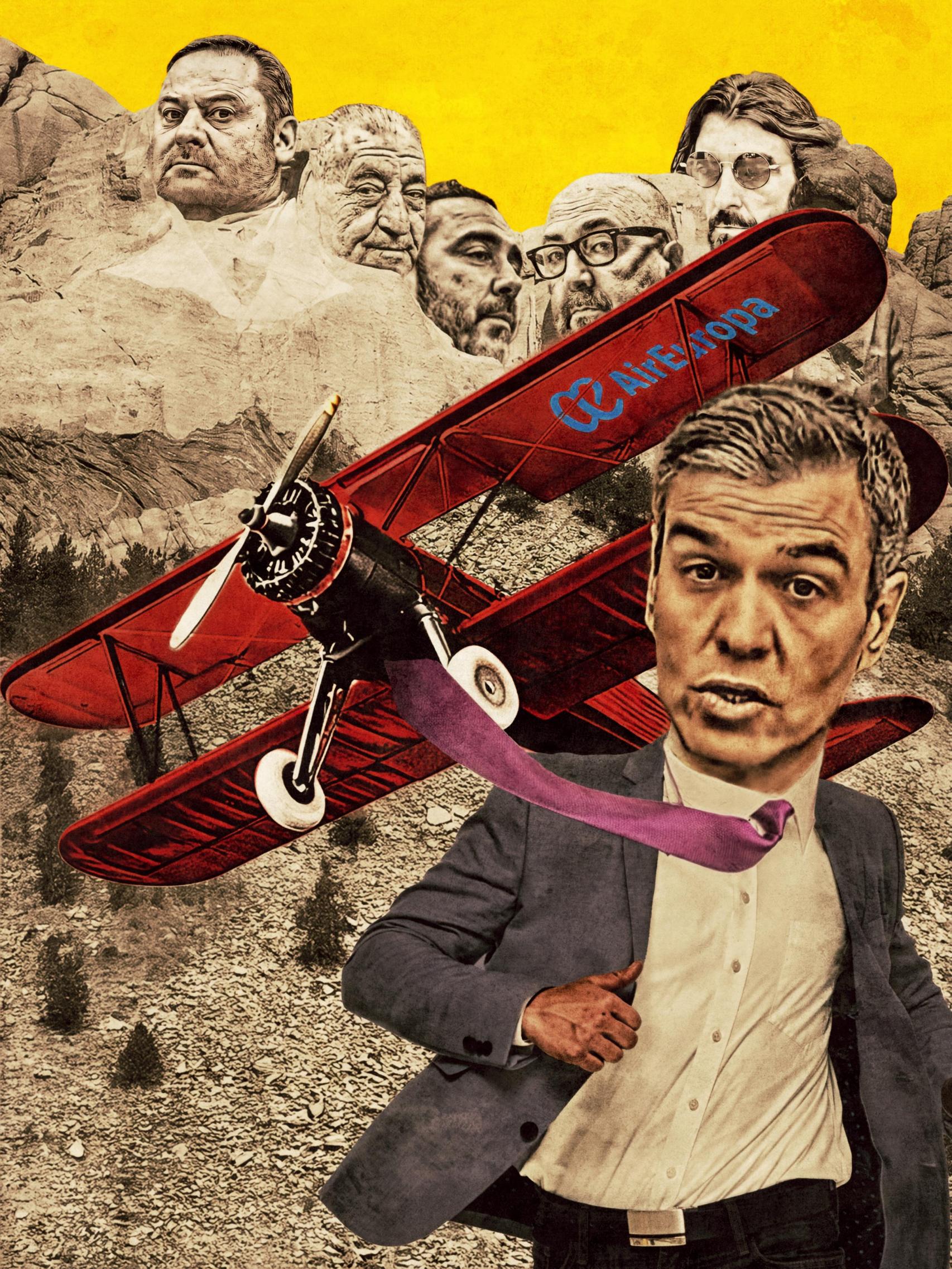 Pedro Sánchez como trasunto de Cary Grant en 'Con la muerte en los talones' de Hitchcock.