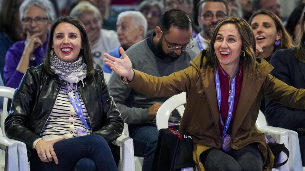 Irene Montero e Ione Belarra, este fin de semana durante la quinta asamblea ciudadana de Podemos celebrada en Madrid.