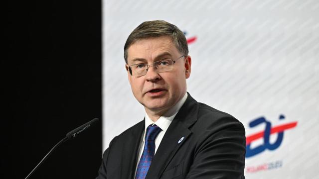 El comisario europeo de Economía, Valdis Dombrovskis, tras el consejo informal de Varsovia.