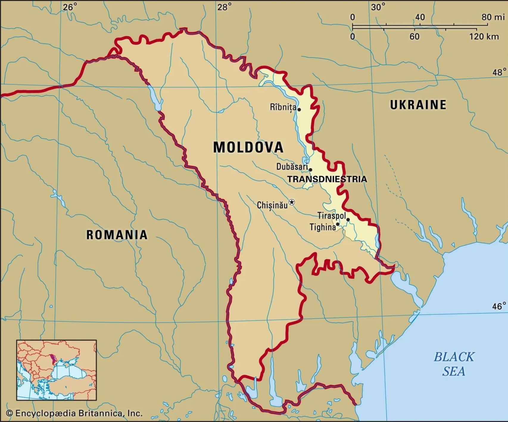 Mapa político de Moldavia, con la distinción de Transnistria.