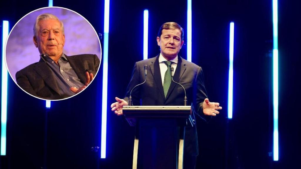 El escritor Mario Vargas Llosa y el presidente de la Junta, Alfonso Fernández Mañueco, en un montaje de EL ESPAÑOL