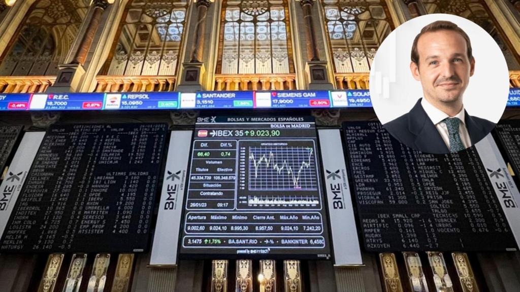 Manuel Pinto, analista de Mercados, en un montaje con la bolsa de Madrid.