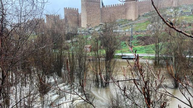 Desbordamiento del río Adaja en el parque de El Soto, en la capital abulense