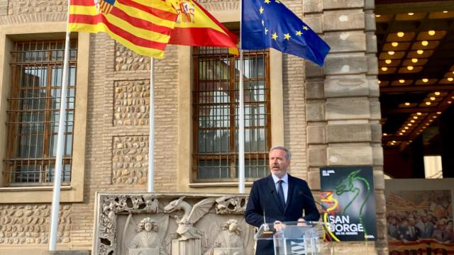 Azcón, este lunes en el Edificio Pignatelli, sede del Gobierno de Aragón.