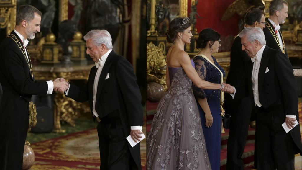 Los reyes junto a Mario Vargas Llosa en el Palacio Real en 2019.