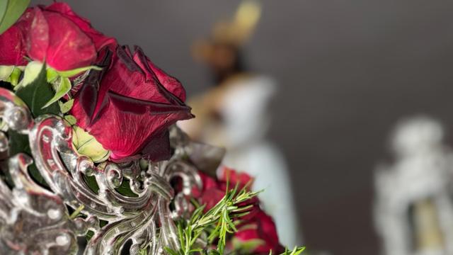 Detalle de las ramas de romero en el exorno floral de El Cautivo de Málaga.