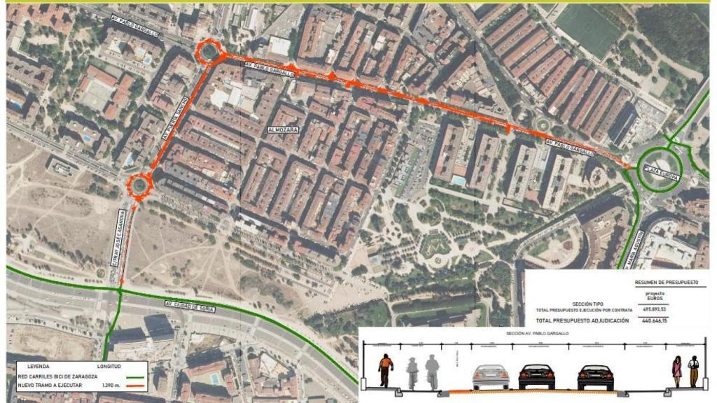 Plano del nuevo carril bici, en Zaragoza.