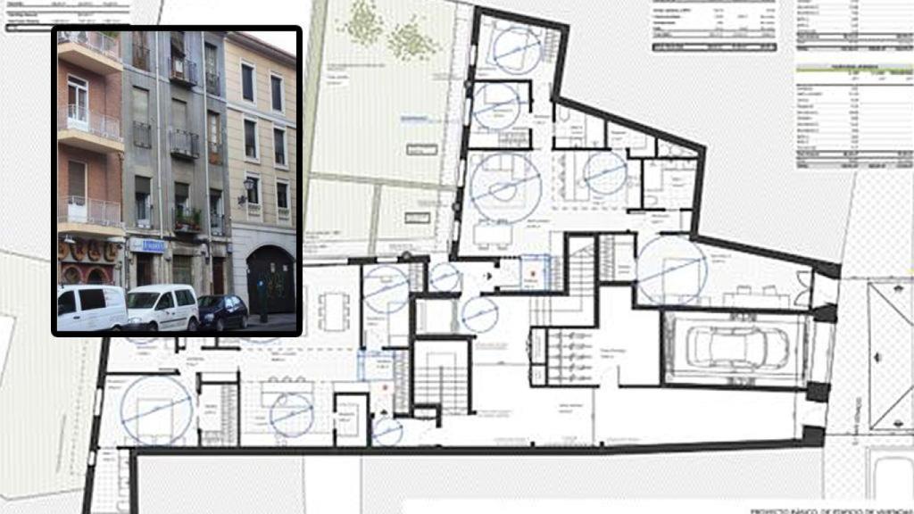 Edificio en calle San Ignacio de Valladolid y el plano del proyecto nuevo
