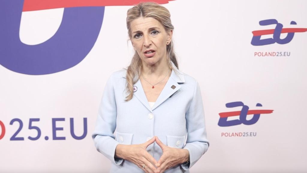 Yolanda Díaz este lunes en el EPSCO de Varsovia.
