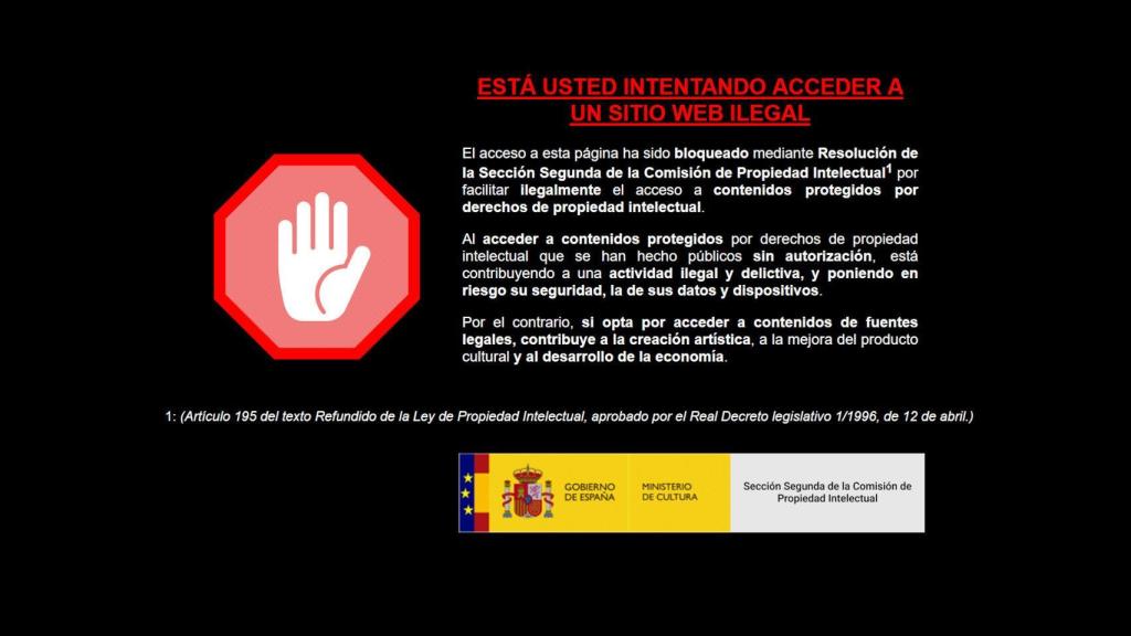 Aviso de página web bloqueada por el Ministerio de Cultura