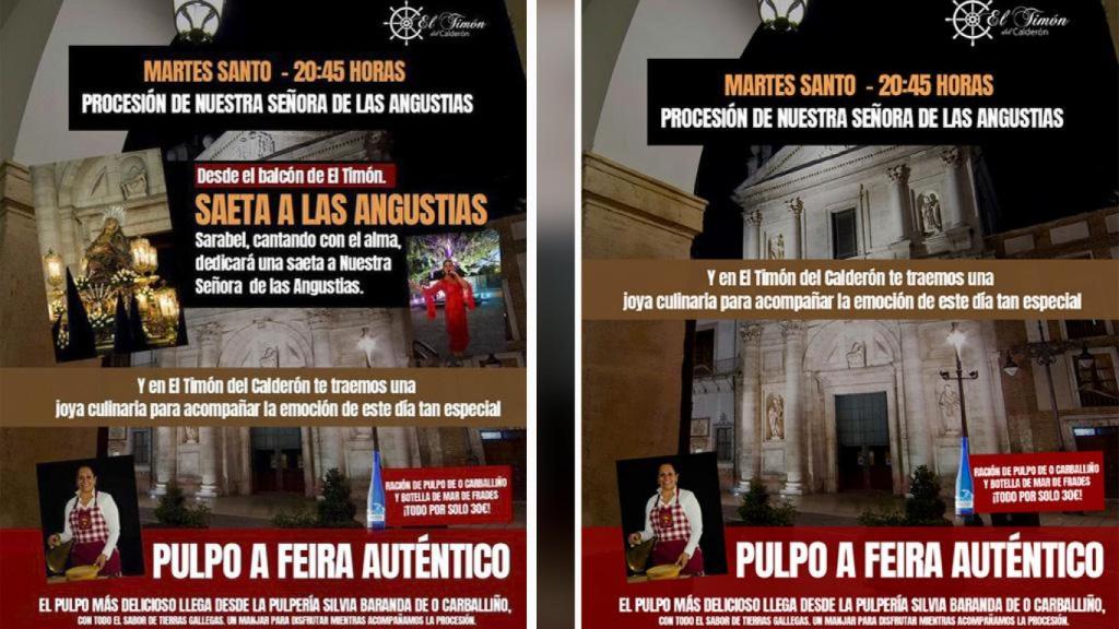 A la izquierda el cartel inicial y a la derecha el final del bar