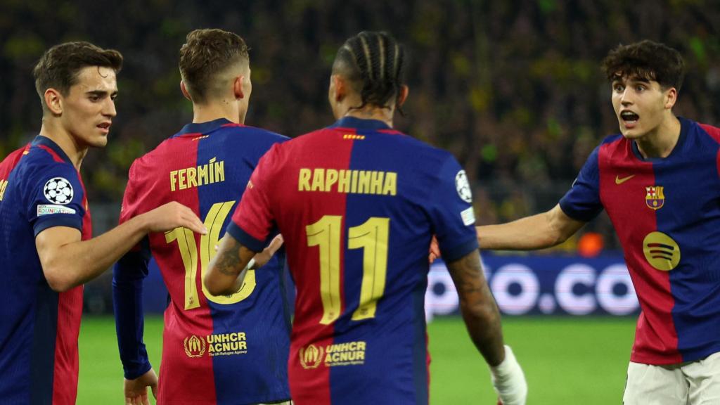 El FC Barcelona celebra su gol en el partido ante el Dortmund