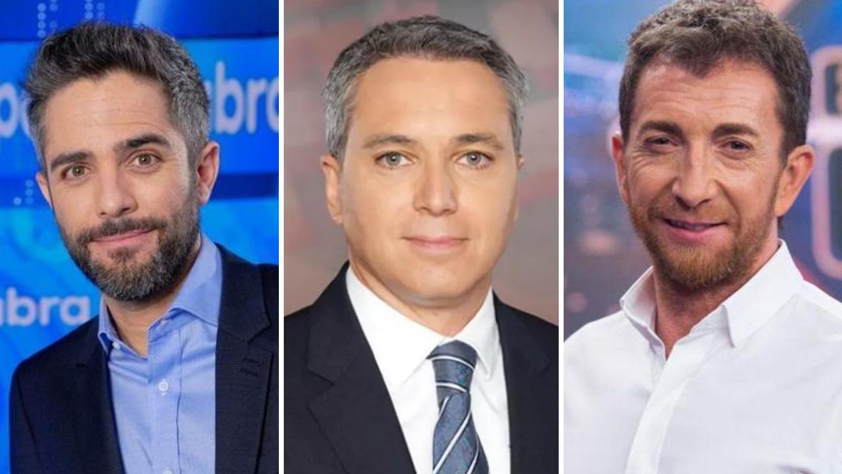 Roberto Leal, Vicente Vallés y Pablo Motos en un fotomontaje de BLUPER.