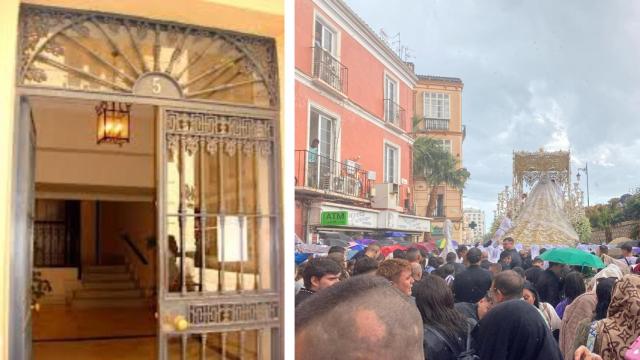 Una imagen del portal donde se refugiaron los nazarenos y del momento de la lluvia.